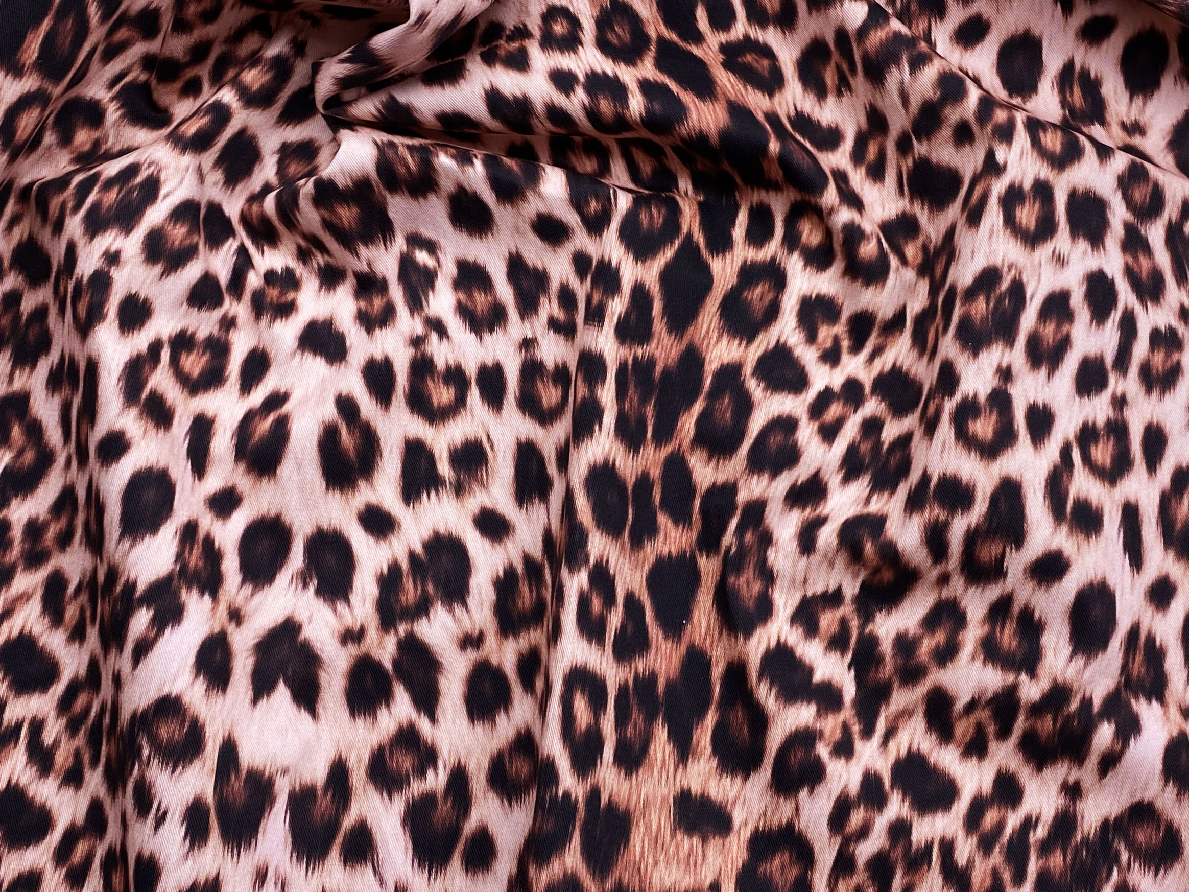 Ткань Джинса  розового цвета с принтом леопард 12627 3