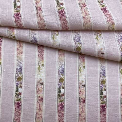 Ткань Ткань лен розового цвета с принтом полосы цветами 20268