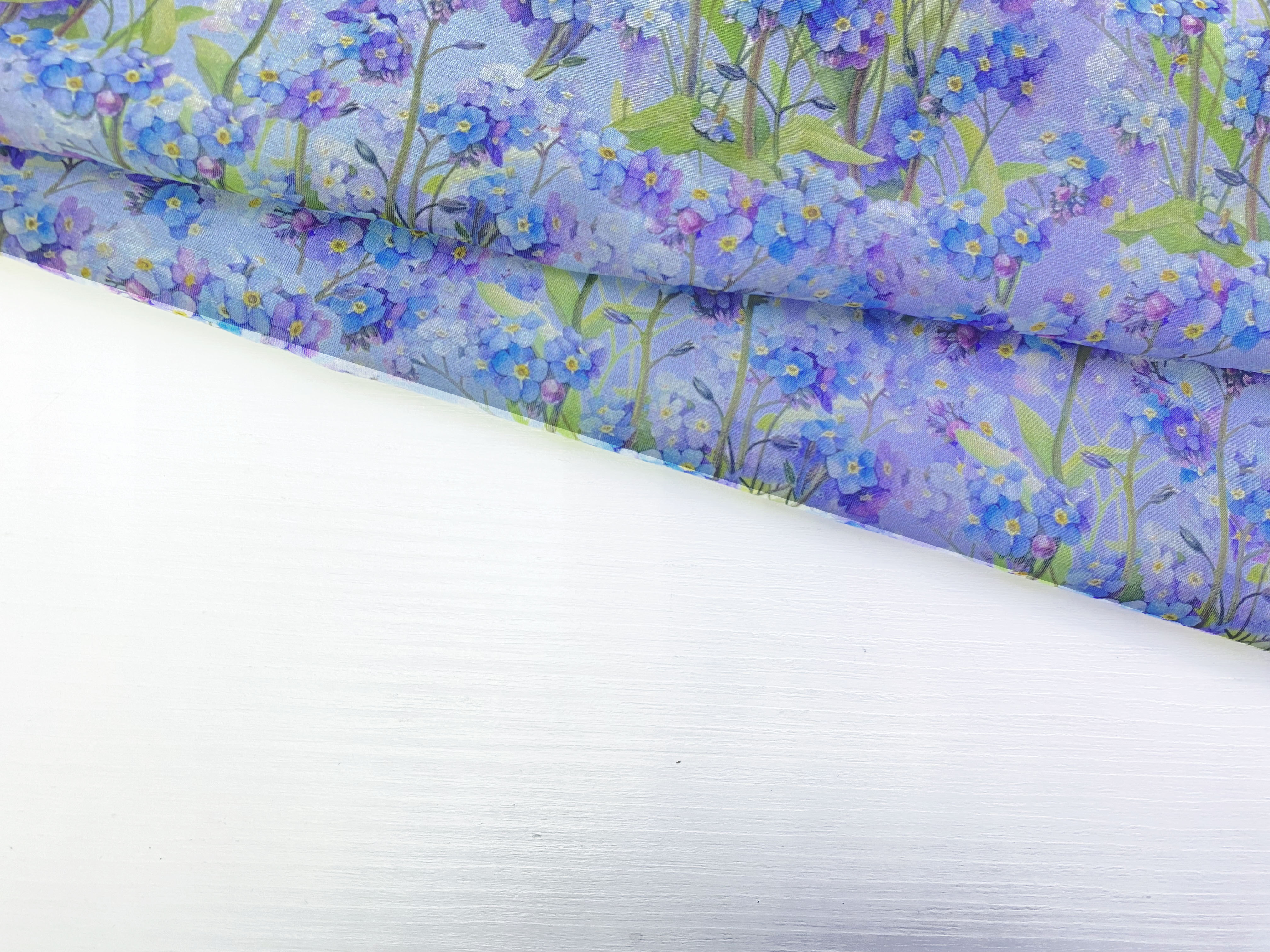Ткань Муслин голубого цвета  с принтом цветы незабудки  16736 4