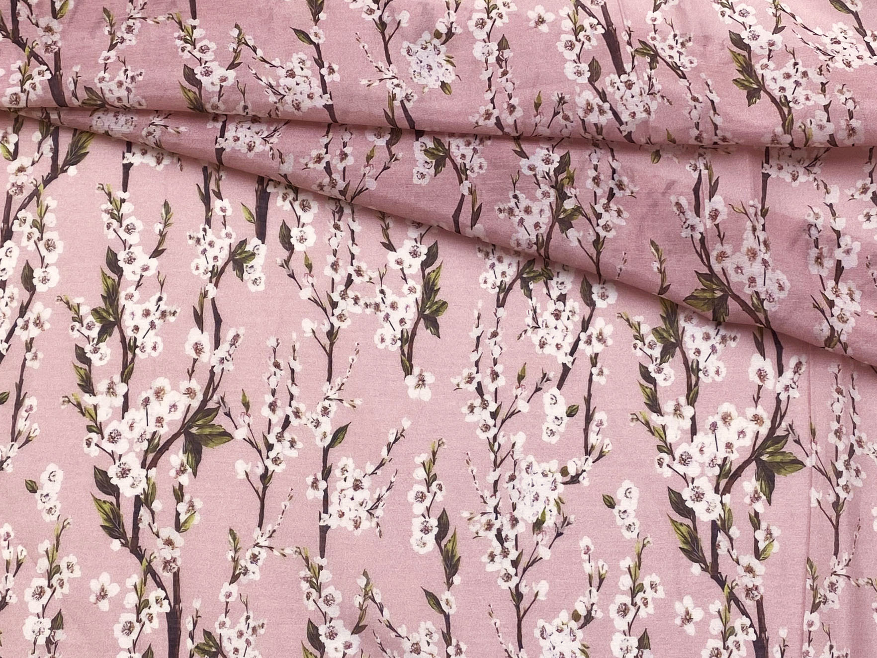 Ткань Муслин розового цвета с принтом яблоневые цветы  16738 1