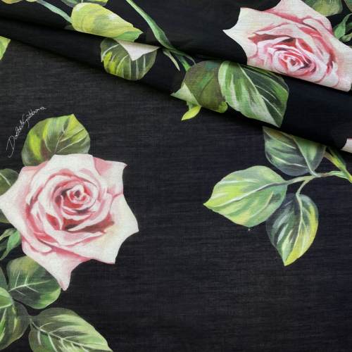 Ткань Муслин чёрного цвета розами 16740