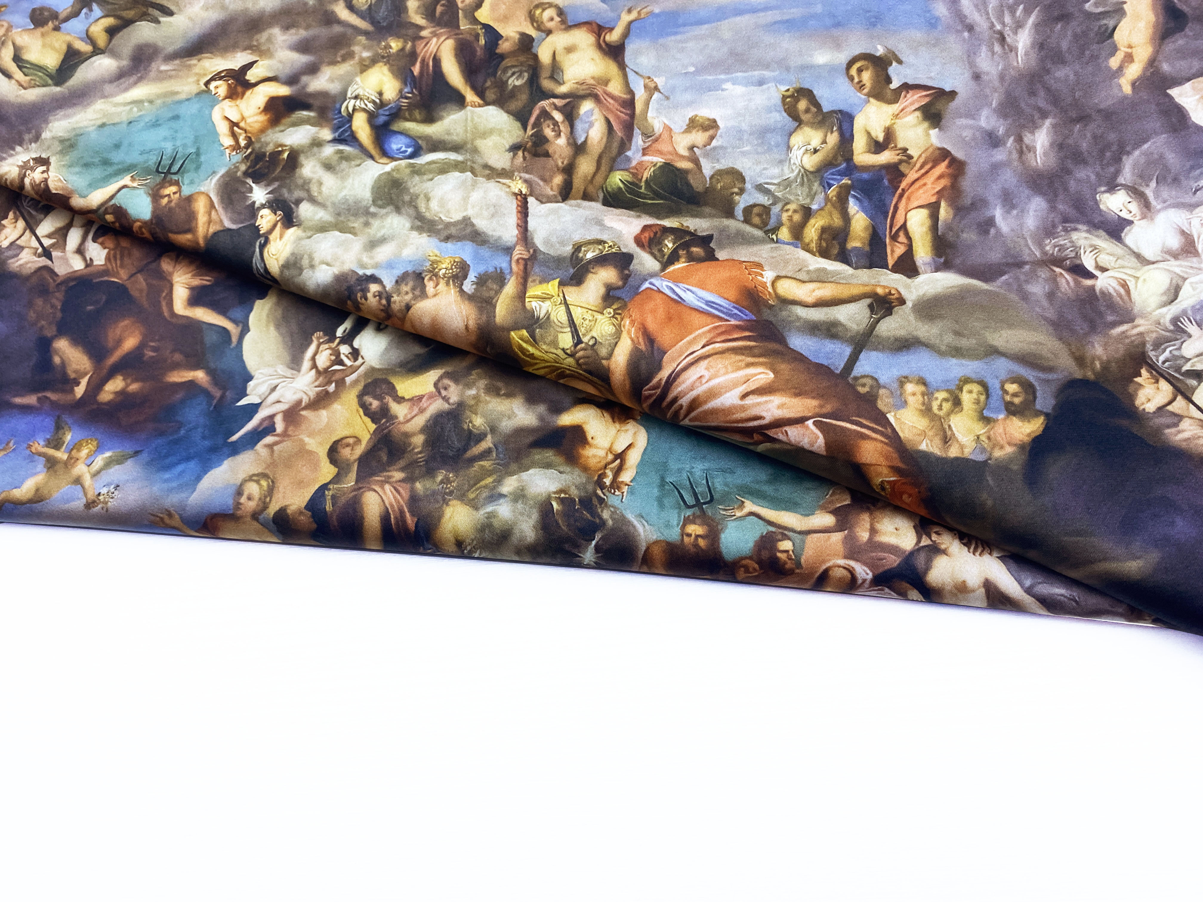 Ткань Хлопок коричнево- голубого цвета с принтом  фрески Микеланджело 14302 4