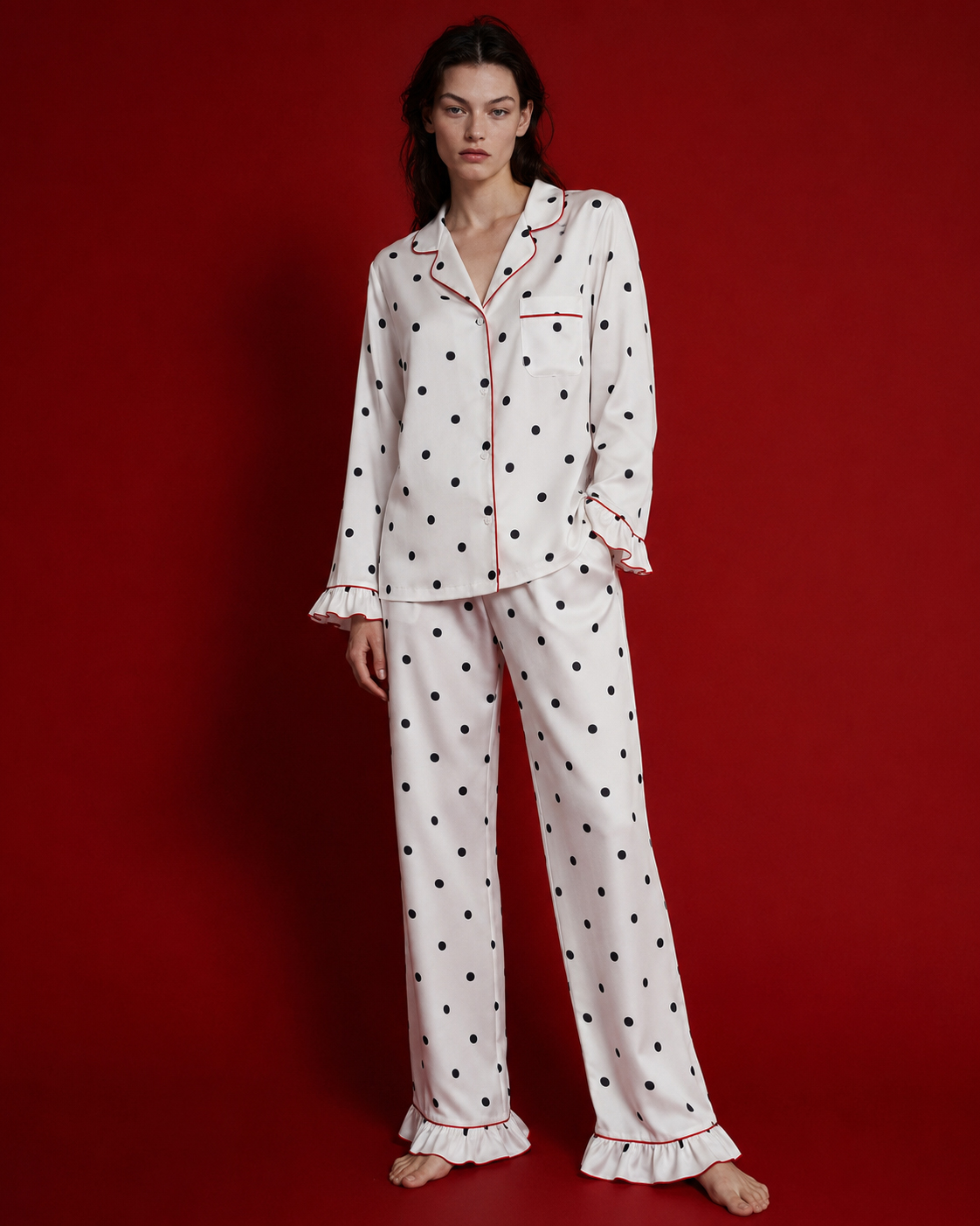 Ткань Хлопок белый в крупный черный горох 14487 6