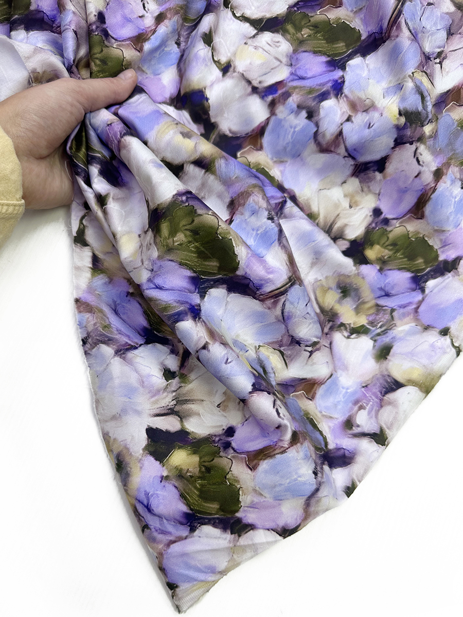 Ткань Хлопок лавандовый с цветочным акварельным принтом 14495 5
